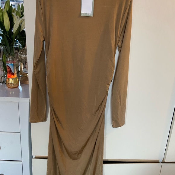 H&M Tan Mock Neck Long Sleeve Sheath Dress - Picture 2 of 4